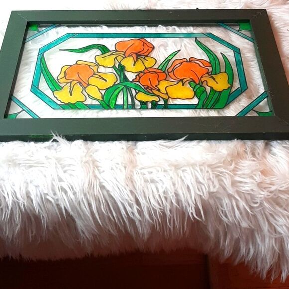 HandCrafted‎ StainGlass & Frame Hand Made  14Lx22 W New - Picture 5 of 9